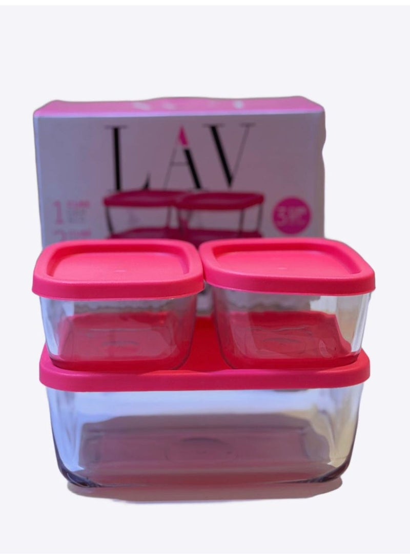 LAV Glassware طقم علب حفظ طعام زجاج LAV – 3 قطع بأغطية محكمة - Image 2